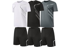 BUYJYA 3 Pack Men's Gym Shorts Shirt Set Workout Athletic Basketball Running Football Elastic Waist with Pocket Gifts