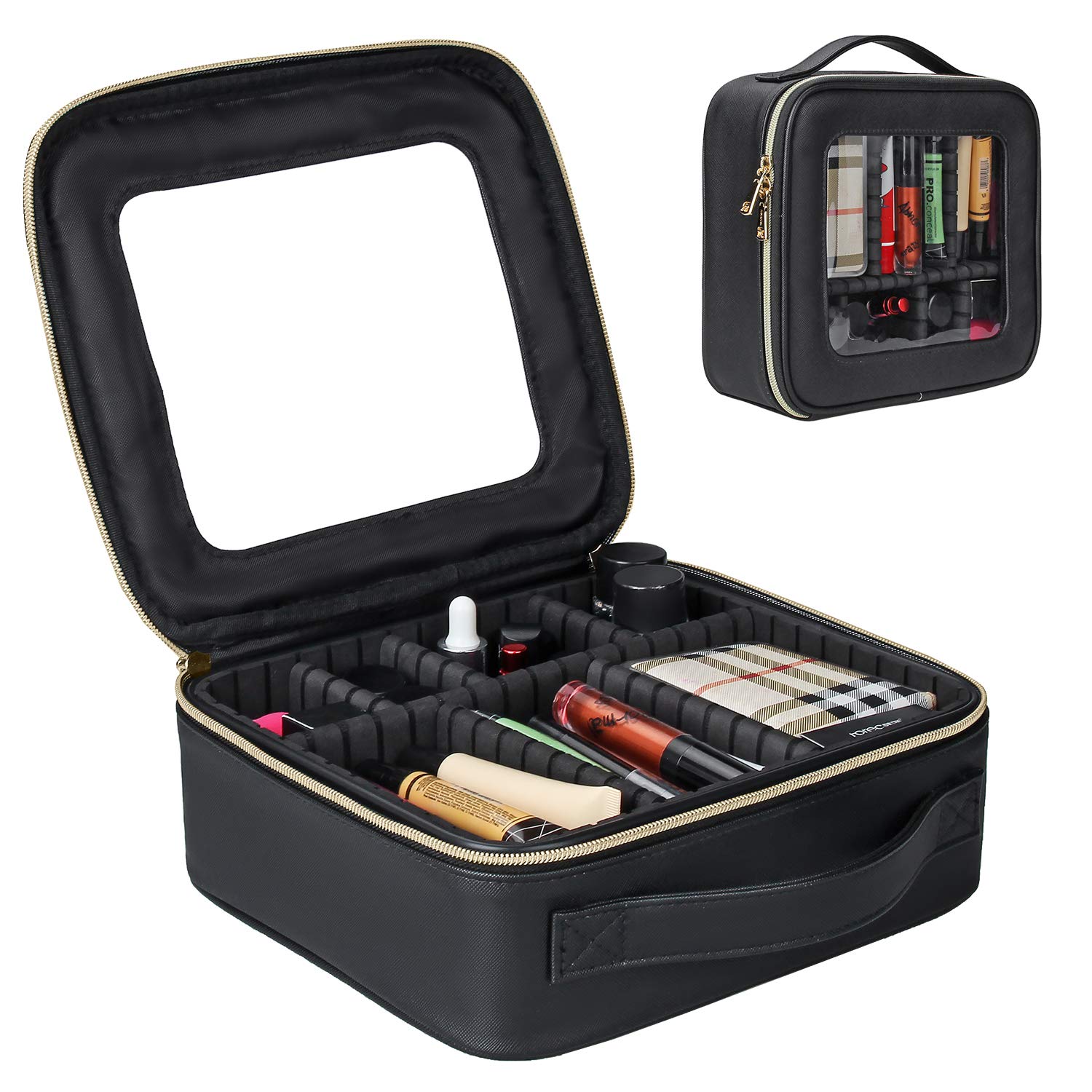 Relavel Travel Makeup Train Case Makeup Cosmetic Case Organizer Portable Artist Storage Bag with Adjustable Dividers for Cosmetics Makeup Brushes Toiletry Jewelry Digital Accessories Black : Beauty