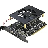 Quad NVMe PCIe Adapter, RIITOP 4 Ports M.2 NVMe SSD to PCI-e 4.0/3.0 x16 Card with Fan Support 2280/2260/2242/2230 NVMe SSD (PCI-e Bifurcation Required)