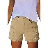 Pink Queen Women's High Waisted Denim Shorts Casual Ripped Summer Hot Short Jeans Frayed Distressed Jeans Shorts with Pockets