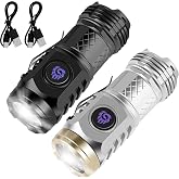 2Pcs Three-Eyed Monster Mini Flashlight, German Three-Eyed Monster Mini Flash Super Power Flashlight, Pocket Flashlight with Clip, Torch LED Flashlight, Portable Pocket Torch (Black+Silver)