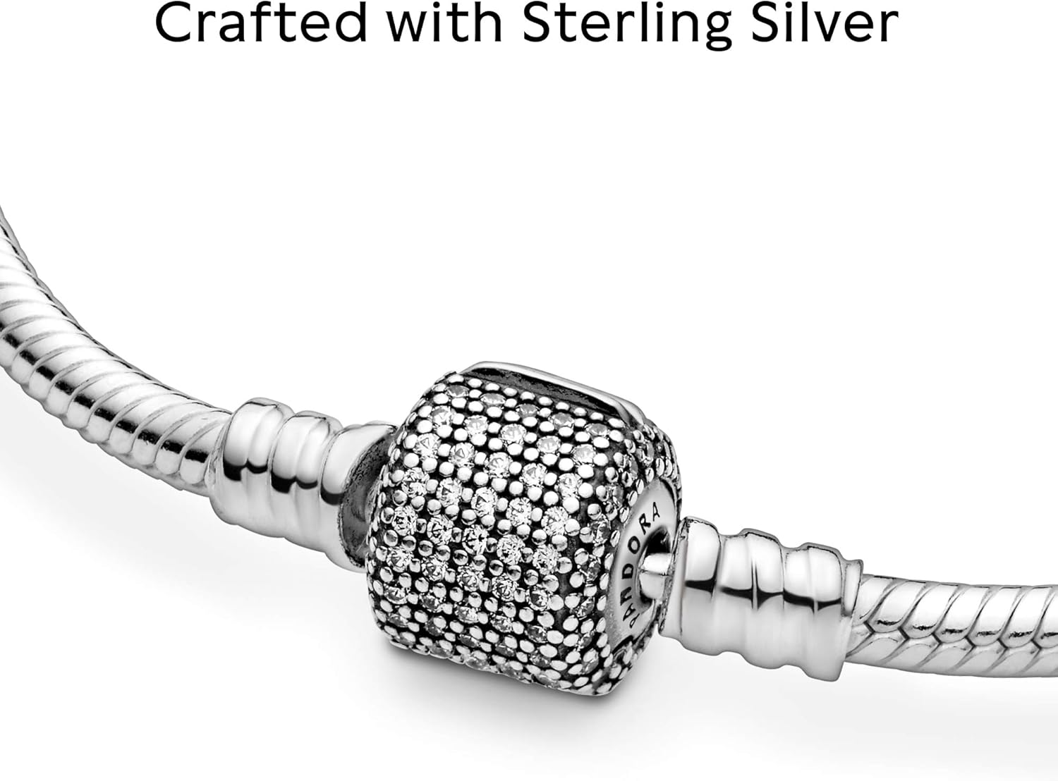 Pandora Jewelry Moments Sparkling Pave Clasp Snake Chain Cubic Zirconia Bracelet in Sterling Silver, 7.5": Jewelry