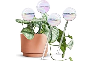 Tomorotec [4 PCS] Light Iridescent Rainbow Gradient Color Clear Glass Self-Watering System Spikes, Automatic Plant Waterer Bulbs