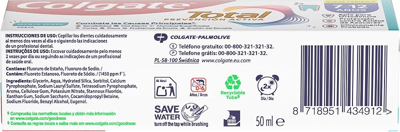 Total Junior | Children's Toothpaste | Complete Protection | Contains Fluoride | Anticaries Protection | Antibacterial Ingredients | Recyclable Product | Pack 12 Units x 50 ml