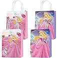 16 Pcs Sleeping Beauty Party Paper Gift Bags, 2 Styles Party Favor Bags with Handles for Princess Aurora Party Decorations, Goody Bags Candy Gift Bags for Boys Girls Kids