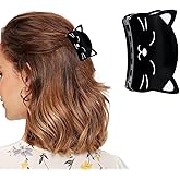 Cat Hair Claw Clips Black Cat Claws Clip Smile Claw Medium Acrylic Claw Hold Non Slip White Ear Hair Accessories with Smile Design Clip for Women and Girl Hair Decoration 1Pcs