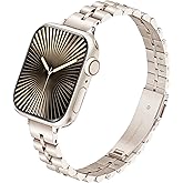 Wipalor Thin Classic Metal Chain Band Fit Slim Apple Watch Bands for women (42mm Series 11/10)41mm 40mm 38mm, Dressy Stainless Steel iWatch Bands for iPhone Watch Series 11 10 9 SE 8 7 6 5 4 3-Starlight