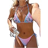 Milumia Women's 2 Piece Floral Bikini Set T Ropical Beaded Halter String Triangle Swimsuits Swimwear