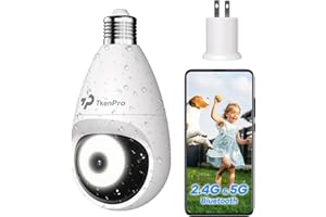 TKENPRO 3K Light Bulb Security Camera Wireless Outdoor, IP65 Waterproof Security Camera Indoor with 5G&2.4G, Full-Color Night Vision and 360° Motion Detection, 5MP Security Camera-1 Pack