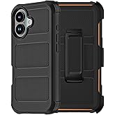 Zuianrll for iPhone 17 Case with Clip, Holster with Kickstand,for Heavy Duty iphone17 Phone Case Rugged 2 Layers of Sturdy,Anti-Drop for iphone17 Phone Case Protective (Black & Orange)
