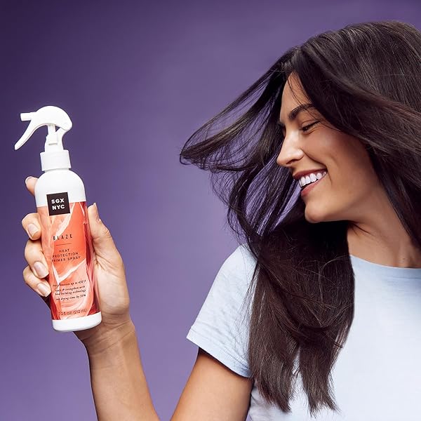 SGX NYC BLAZE LEAVE-IN HEAT PROTECTION AND PRIMER – HEAT PROTECTOR INFUSED WITH CERAMIDES – HEAT STYLING SPRAY REVITALIZES DAMAGED HAIR – 7.2 OZ, CRANBERRY