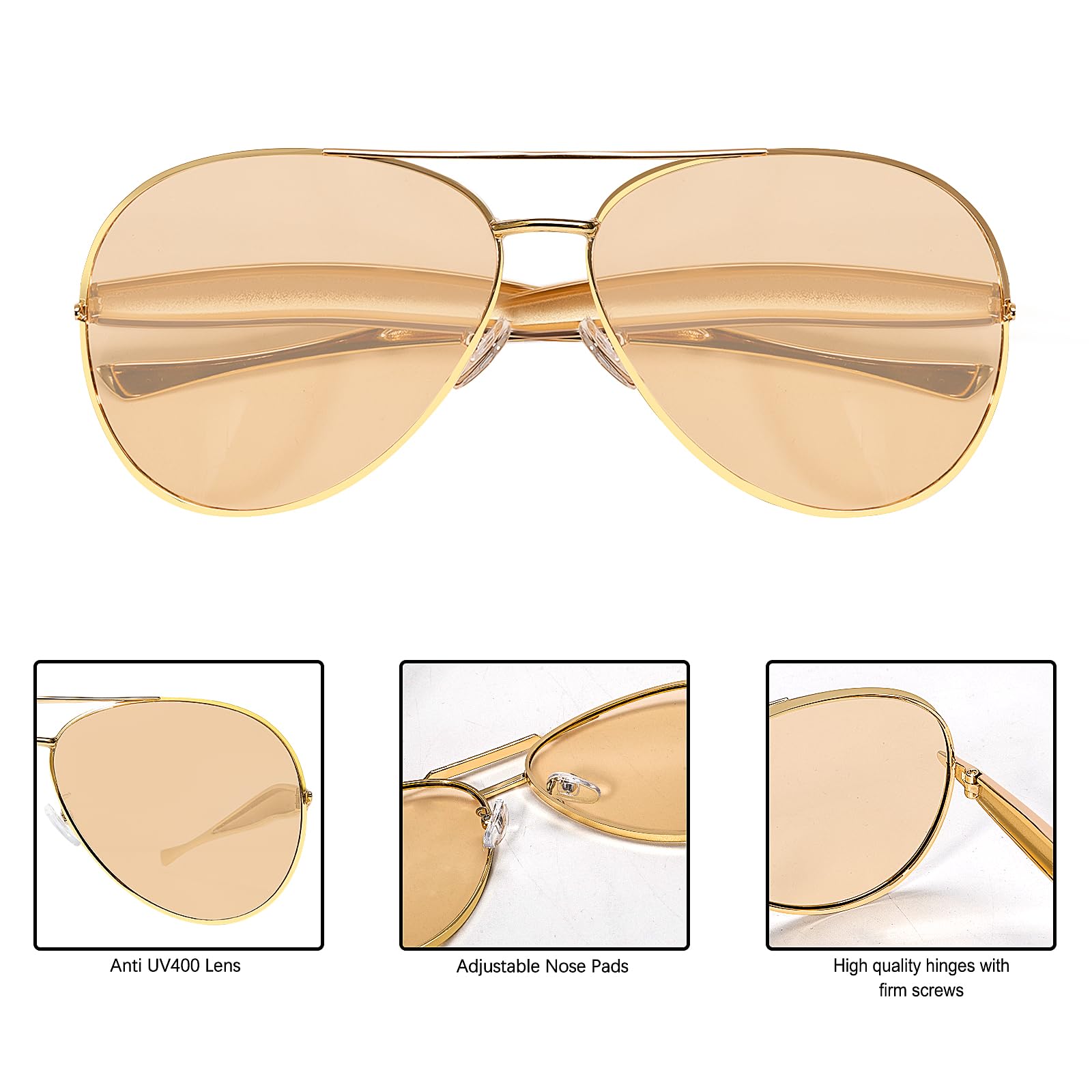 GUVIVI Retro Gold Aviator Sunglasses for Women Men, 2025 Metal Oversized 70s Aviators Sun Glasses