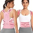Back Brace Posture Corrector for Women, Adjustable Shoulder Straightener for Upper and Lower Back Pain Relief, Full Back Support Hunchback, Spine Corrector Pink - X-Large
