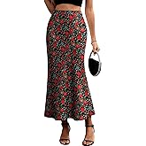 ELLEVEN Women's Maxi Satin High Waisted Skirts Elastic Waistband Party Wedding A-Line Long Silk Skirt
