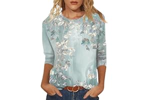 slqdgmryz 3/4 Sleeve Tops for Women Plus Size Casual Crewneck T Shirts Loose Fit Cute Three Quarter Length Tunic Tops