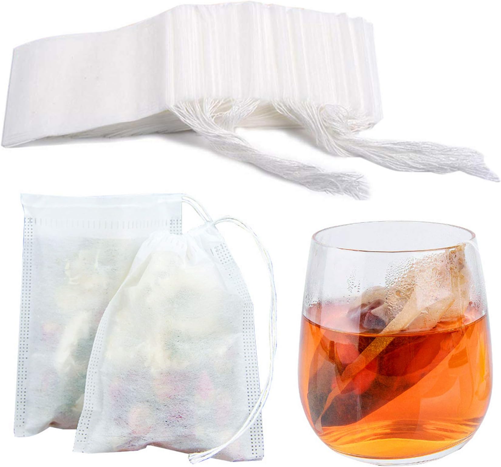 Tea Filter Bags Loose Leaf Tea Infuser 200pcs Tea Bags Safety & Natural Material, 100% Unbleached Paper/ Environmental Food Grade Drawstring Tea- Bags, 1- Cup Capacity- 3.15"x 3.94"