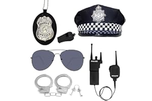 TUSAUW 6Pcs Kids Police Accessories Toy Police Badge Police Handcuffs Walkie-Talkie Sunglasses Police Pretend Play Toy Set Roleplay Cosplay Porps for Theme Party
