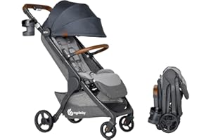Ergobaby Metro+ Deluxe Compact Baby Stroller, Lightweight Umbrella Stroller Folds Down for Overhead Airplane Storage (Carries up to 50 lbs), Car Seat Compatible, London Grey