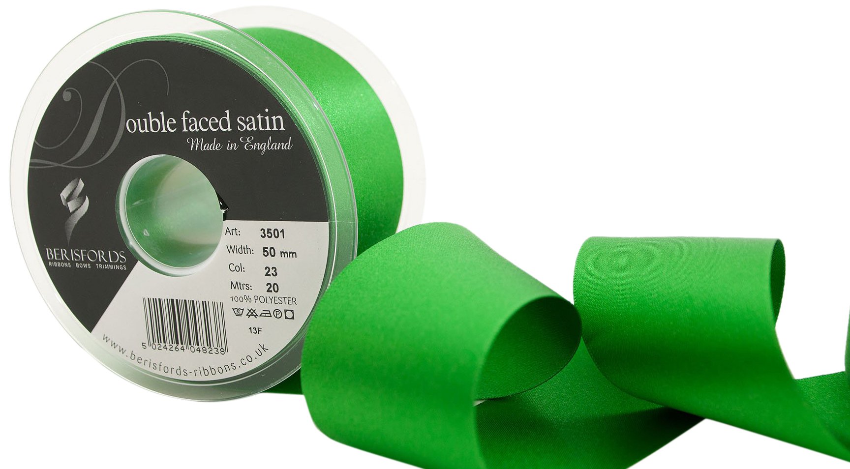 Berisfords Double Satin Ribbon, Emerald, 20 m — image 1