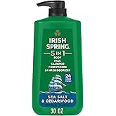 Irish Spring 5 in 1 Moisturizing Body Wash, Sea Salt &amp; Cedarwood, 30 fl oz | Shampoo, Conditioner, Body and Face Wash, 24-Hour Deodorizer, Paraben-Free, Grooming Routine, Everyday Use, Active Lifestyle