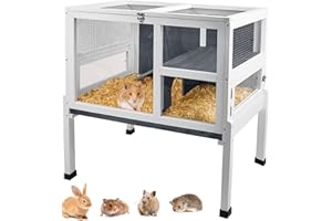 AMZOSS 2-Story Guinea Pig Cage with Stand, Indoor Wooden Hamster Cage with Ramp, Pull-Out Tray, Hideout & Platform, Acrylic Transparent Small Animal Habitat for Chinchillas, Ferrets, Hedgehogs,Grey