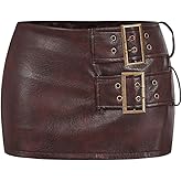 MakeMeChic Women's PU Leather Mini Skirt Buckle Bodycon Party Skirts Skort Clubwear