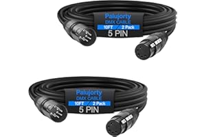 Palujorty 10FT 5 Pin DMX Cable 2 Pack with 3 Conductors for Stage Lighting & Controller