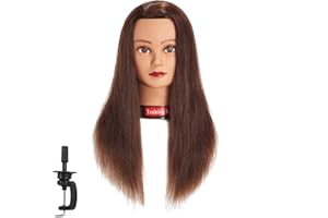 Traininghead 20-22" Female 100% Human Hair Mannequin Head Hair Styling Training Head Cosmetology Manikin Head Doll Head for Hairdresser with Free Clamp (brown)（14-16'' ）