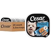 Cesar Loaf &amp; Topper Wet Dog Food, Chicken, Bacon &amp; Cheese, 3.5 oz, 24 Count | Real chicken #1 ingredient, easy to digest, no fillers or added sugar, use as meal or food topper, easy peel trays