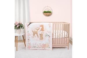 The Peanutshell 3 Piece Baby Crib Bedding Set for Girls - Newborn, Infant & Toddler Nursery Bed Set Decor with Fitted Crib Sheet, Dust Ruffle Comforter - Fairytale Forest