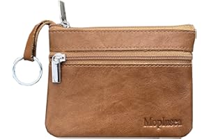 Moplusea Genuine Leather Small Coin Purse Wallet With Keychain Mini Change Purse Coin Pouch Holder For Men (GLCB012 Brown)