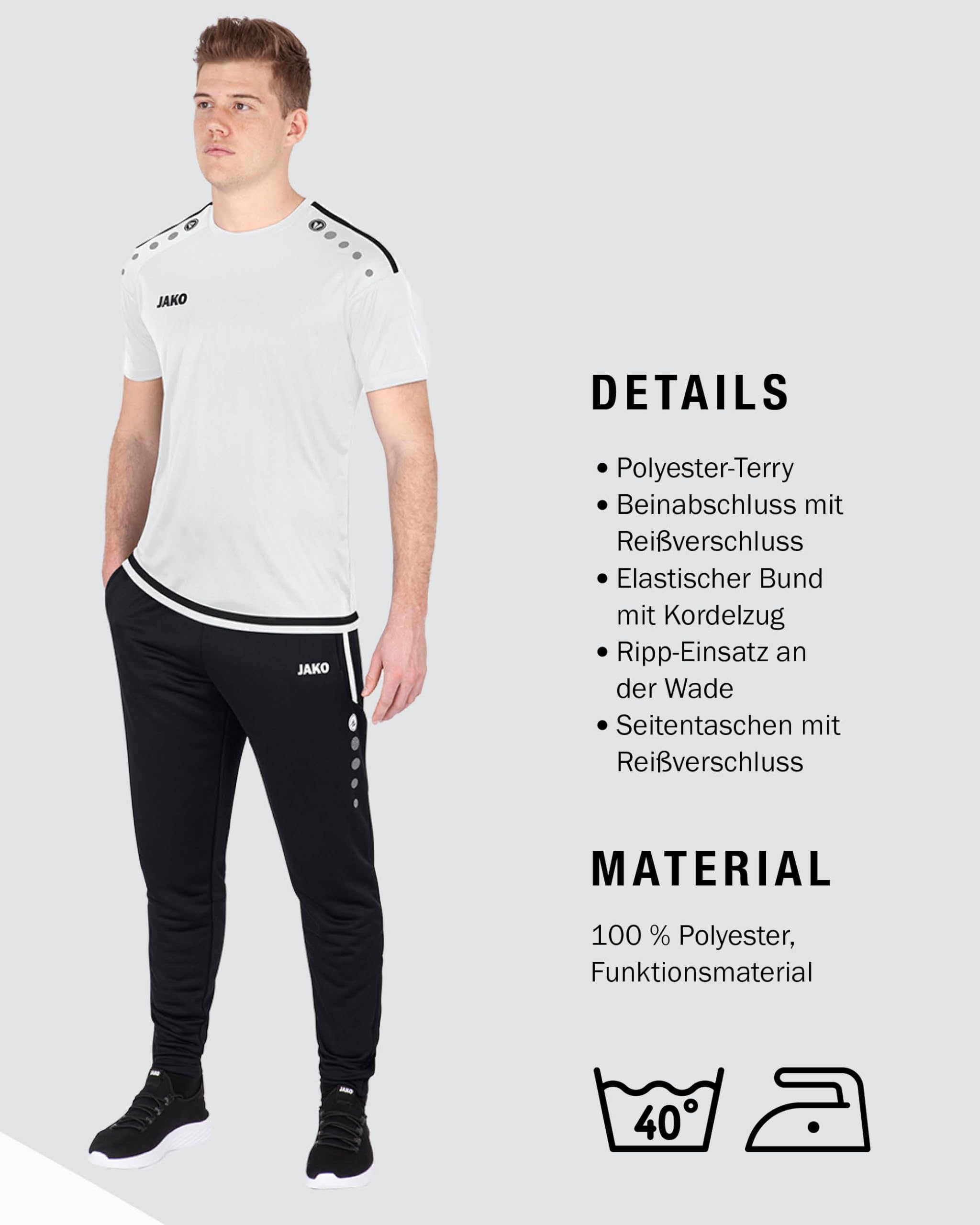 JAKO Men's Active Tracksuit Bottoms, Men’s Sports Trousers, Long with Elastic Waistband and Side Pockets, Tracksuit Bottoms, Men, Long