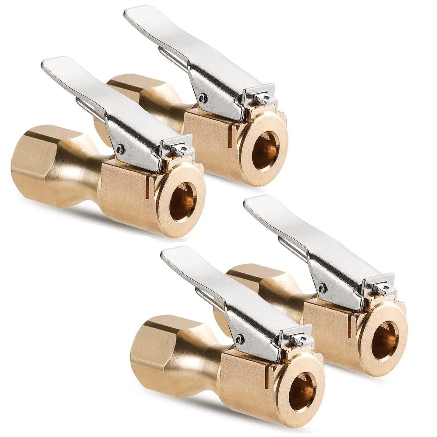 MACHSWON 4 Pcs Yellow Brass Air Chuck Open Flow Straight Tire Chuck With Lock-on Clip for Inflator Gauge Compressor Accessories Car