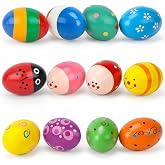 POPLAY 12PCS Wooden Egg Shakers, Musical Instruments for Babies Hand Maracas for Kids Easter Basket Stuffers Percussion Musical Eggs