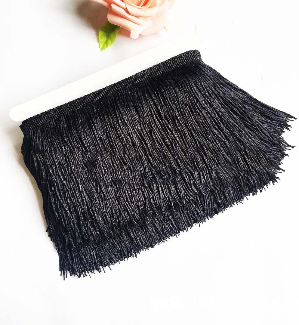 CENPEK 10 Yards of 6 Inch Fringe Trim Lace Tassel White Chainette Fringe Trim Ribbon for Latin Dance Dress DIY Clothing Embellishment Lamp Shade and Pillow Decorations-Black