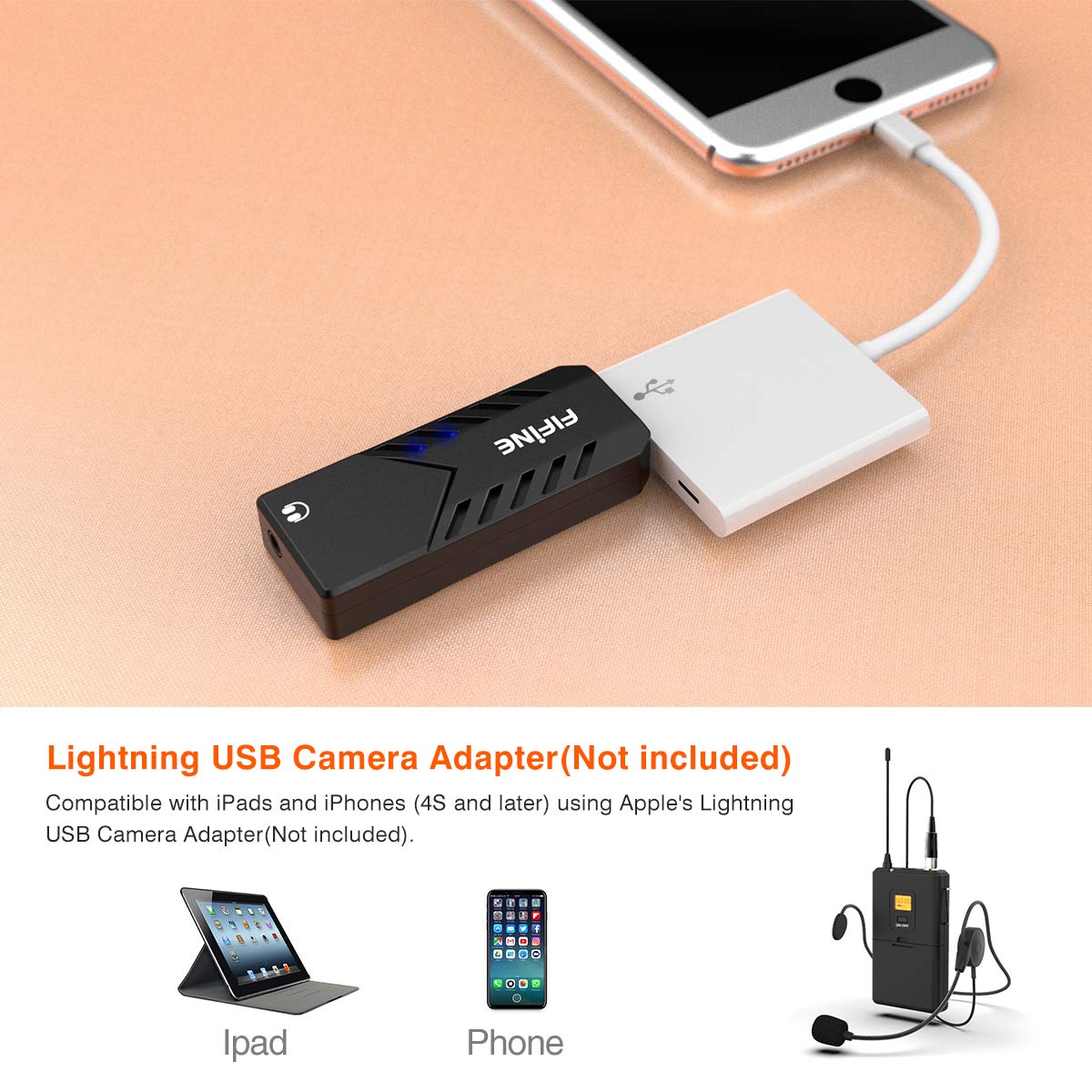 FIFINE Wireless Microphones for Computer, USB Wireless Microphone System for PC and Mac, Headset UHF System with USB Receiver,Transmitter, Headset and Clip Lavalier Lapel Mic-K031B