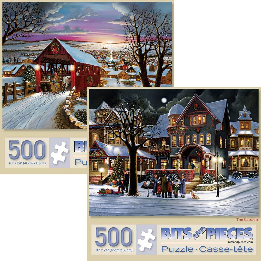 Bits and Pieces - Value Set of Two (2) 500 Piece Jigsaw Puzzles for Adults - Each Puzzle Measures 46cm x 61cm- The Joys of Christmas Jigsaws by Artist H. Hargrove