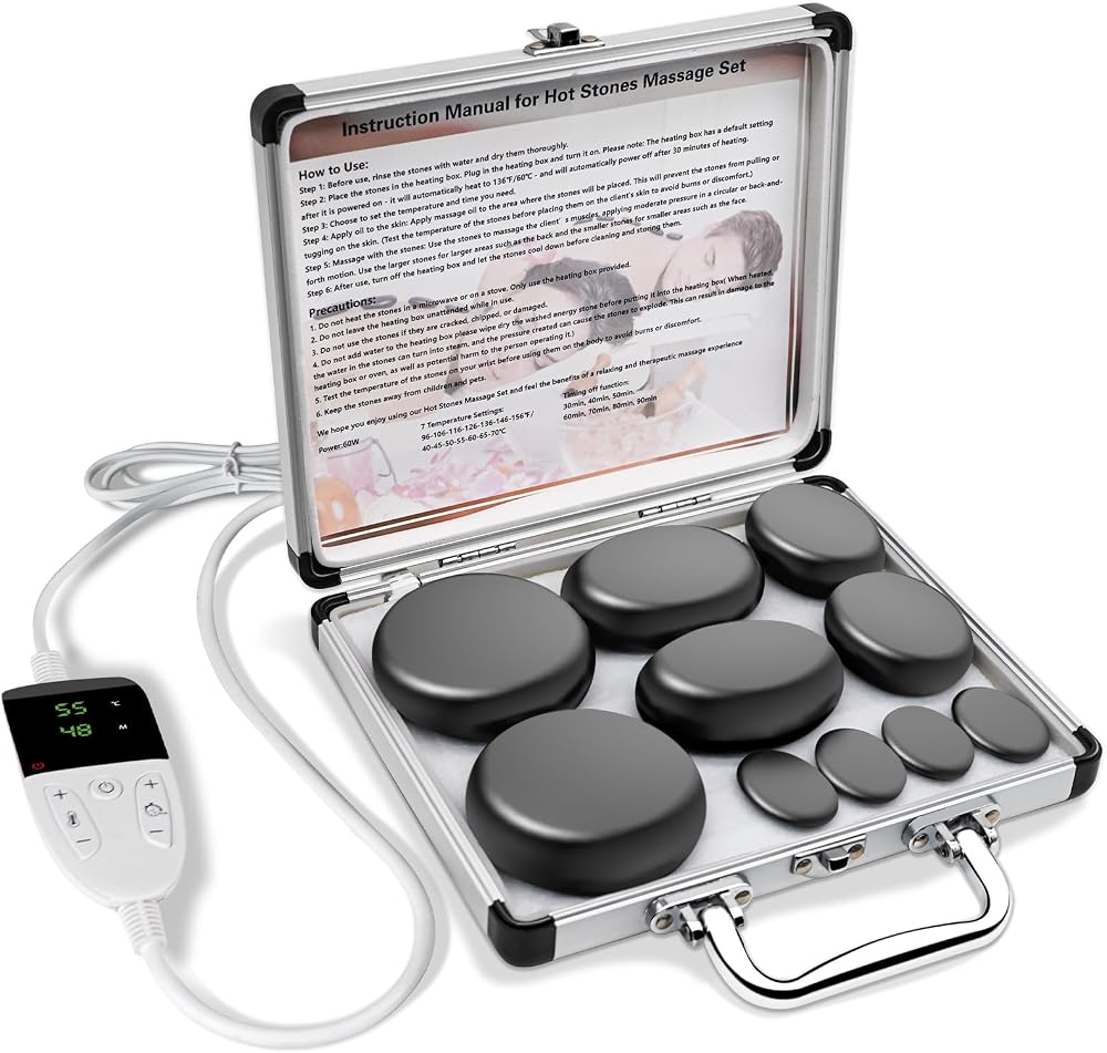 Limershow Basalt Hot Stone Massage Set with Electric Warmer - 10 Pieces