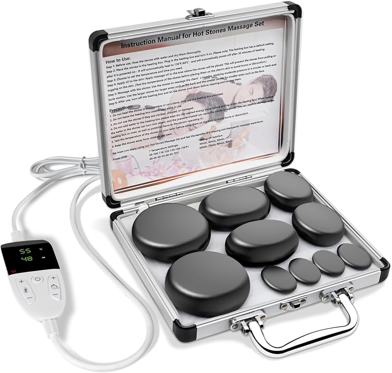 Limershow Basalt Hot Stone Massage Set with Electric Warmer - 10 Pieces