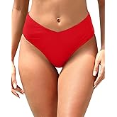 Zmart Mid Rise Bikini Bottoms - Women's Moderate-Full Coverage Bathing Suit V Cut Swimsuit Bottom