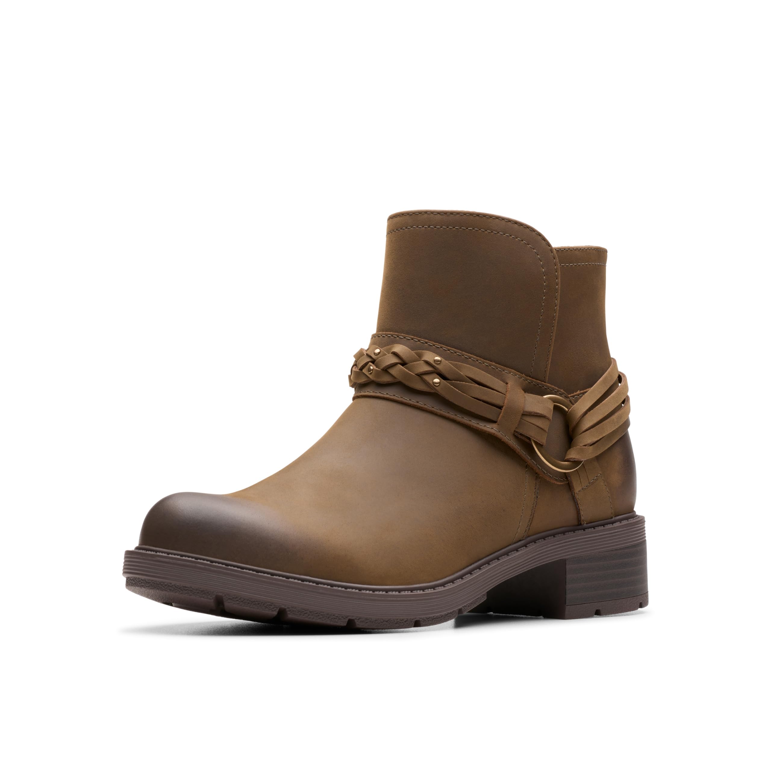 Clarks Collection Women’s Hearth Kaylie Ankle Boot, Mushroom Oily Leather, 5.5 Medium US