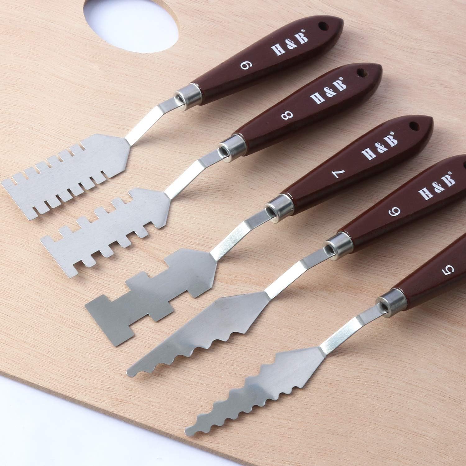 H & B 9-Piece Painting Knife Set, Versatile Stainless Steel Spatula Palette Knife Professional Palette Knife Painting Wood Handle Set for Mixing Paints, Thick Paint Applications and More