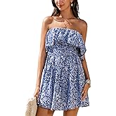 CUPSHE Women Floral Ruffle Summer Dress 2025 Off Shoulder Tube Smocked Waist Casual Sundress Holiday Beach Mini Dress