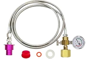 ROVRAI Soda Terra Maker Co2 Adapter,Co2 Quick Connect Adapter Hose with 3500psi Pressure Gauge,Compatible with Duo/Art/Terra/Gaia/AQUA FIZZ Pink Cylinder Soda Water Machine (60in)