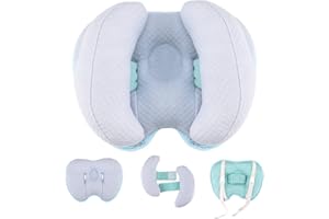Blublu Park Upgraded 2 in 1 Baby Travel Pillow, Adjustable Banana Shape Baby Neck Head Support Piloow Stroller Insert Cushion for 4 Months Up Kids, Toddler, Blue