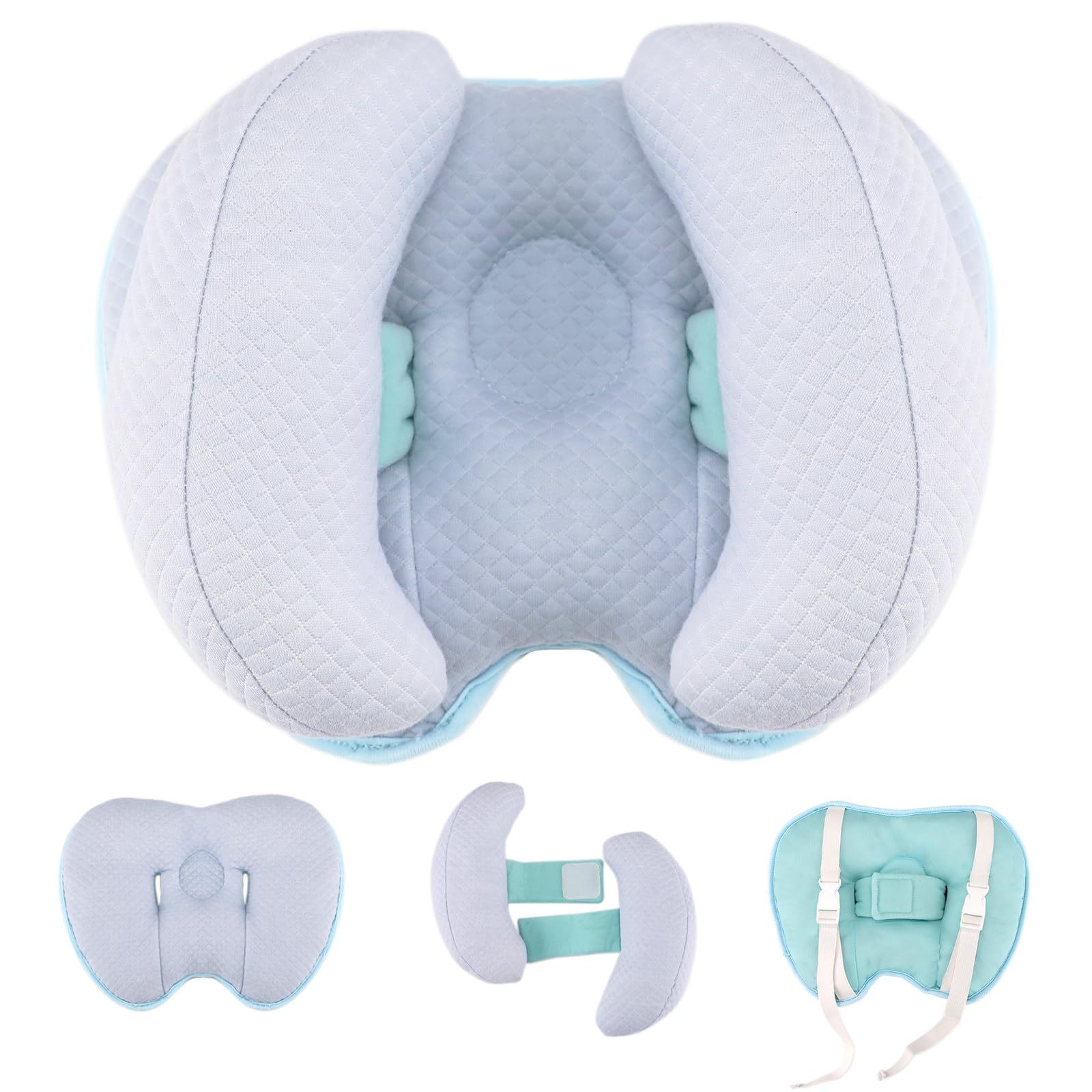 Blublu Park Upgraded 2 in 1 Baby Travel Pillow, Adjustable Banana Shape Baby Neck Head Support Pillow Stroller Insert Cushion for Kids, Toddler, Blue