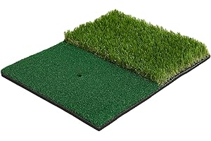 GSK Golf Hitting Mat 17×13in Dual Grass Swing Chipping Green Driving Range Portable Outdoor Indoor Garage Adult Kids Practice 38mm Rough 12mm Fairway Turf 10mm EVA Thickened Golf Putting Training Pad