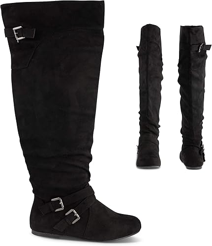 flat thigh high boots wide calf