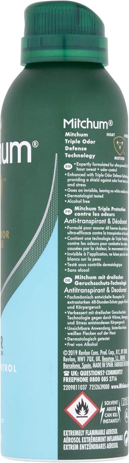 Mitchum Men Triple Odor Defense 48HR Protection Aerosol Deodorant & Anti-Perspirant, Clean Control, 200 ml - Image 4