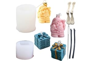 NIMOZEKD Christmas Candle Molds for Candle Making Christmas Santa & Gift Box Candle Mold for Making Candle Resin Pillar Aromatherapy Candles Wax Clay Craft Christmas Dwarf Fondant Mould for Soap DIY